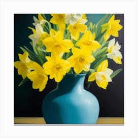 Daffodils In A Blue Vase Canvas Print