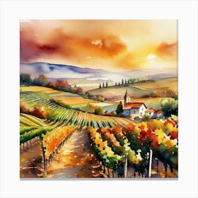 Watercolor Of Vineyards Canvas Print