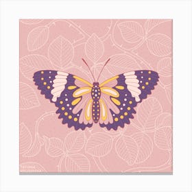Butterfly In Pink Background From Rose Square Canvas Print