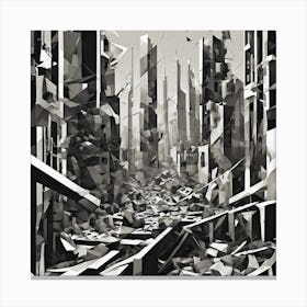 Crumbling Dystopian City Scene Cubism Style Canvas Print