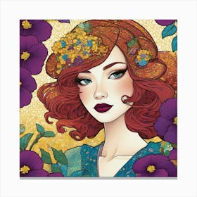 Red Haired Girl With Flowers Canvas Print