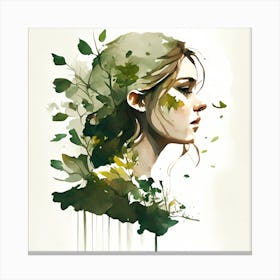 Girl With Leaves Autumn Watercolour Canvas Print