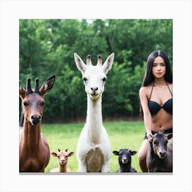 Asian Woman With Goats Canvas Print