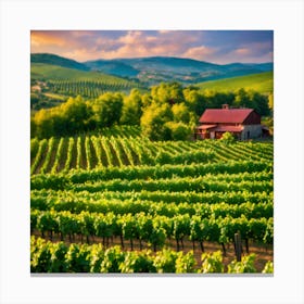 Vineyard Field At Sunset Canvas Print