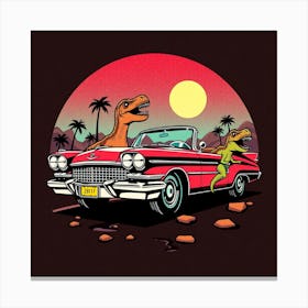 Dinosaurs In Car Canvas Print