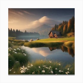 Cottage On A Lake Canvas Print