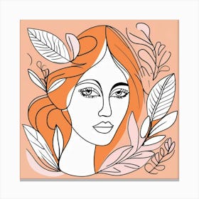 line art woman portrait in orange  Canvas Print