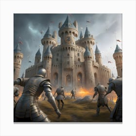 Aliens fight against medieval castle with knights, Knights Of The Castle Canvas Print