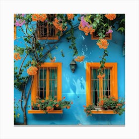 Blue House With Flowers 2 Canvas Print