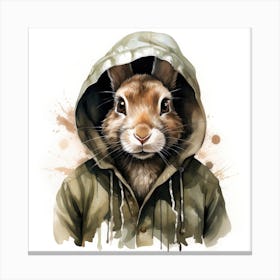 Watercolour Cartoon Hare In A Hoodie 2 Canvas Print