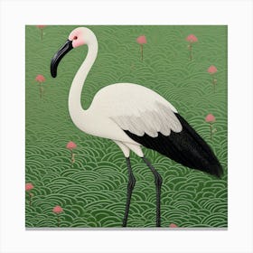 Ohara Koson Inspired Bird Painting Greater Flamingo 1 Square Canvas Print