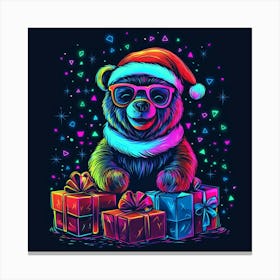 Vector Illustration Glowing Neon Bear In A Santa 1 Canvas Print