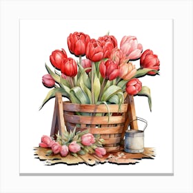 Tulip Garden Watercolor Canvas Print