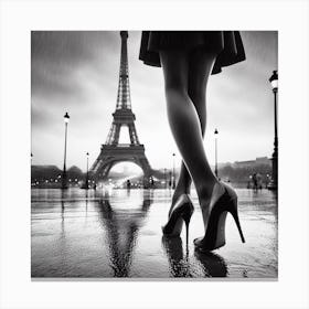 Black and white Paris Eiffel Tower legs lady Canvas Print