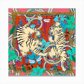Cream Tigers Bamboo Square Canvas Print