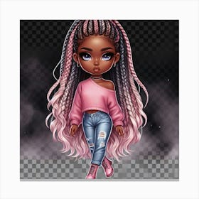 Black Girl With Pink braids Canvas Print