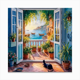 Open Window With Cat Matisse Style Amalfi Coast (2) 1 Canvas Print