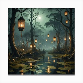 Lanterns In The Forest Canvas Print
