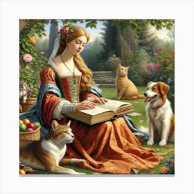 Lady And Her Pets Canvas Print