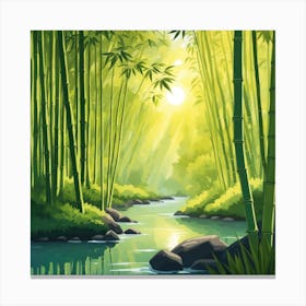 A Stream In A Bamboo Forest At Sun Rise Square Composition 335 Canvas Print