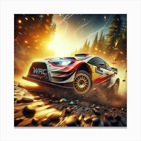 WRC Rally Car Driving Through The Forest Canvas Print