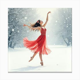 Graceful Dancer In Watercolor Amidst Gentle Snowfall 1 Canvas Print