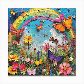 Kitsch Butterfly Collage With A Rainbow Canvas Print