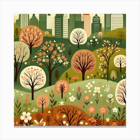 Cityscape With Trees And Flowers Canvas Print