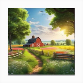 Red Barn In The Countryside 10 Canvas Print