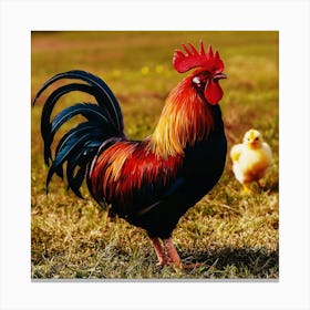 Rooster And Chick In The Field Feliz dia dos Pais typographic Happy fathers day for brazilian portuguese language greeting card postcard and congratulation fathers day dad,daddy,father,fathers day,dad,pai,family illustration wall art, clop art Canvas Print