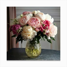 Firefly Elegant Vase Of Roses And Peonies In Bloom 31461 Canvas Print