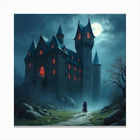 Horror Entity In A Watercolor Ruined Castle At Night 1 Canvas Print