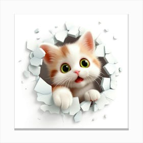 Cute Kitten Peeking Out Of A Hole Canvas Print