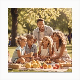 Happy Family Having Picnic In The Park Canvas Print