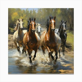 Horses Running Through Water 1 Canvas Print