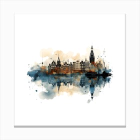 Amsterdam Skyline Reflection Ink Splat Effect Canvas Print