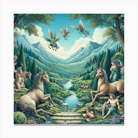 Unicorns In The Forest 4 Canvas Print