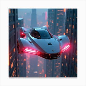 Advanced Flying Car With Glowing Edges, Hovering Above Neon Lit Skyscrapers 1 Canvas Print