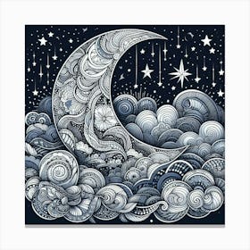 Moon And Stars 4 Canvas Print