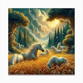 Unicorns In The Field Canvas Print