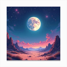 Watercolor Moonlit Alien Desert With A Colorful Starry Sky Overhead 1 Canvas Print