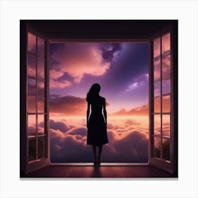 Silhouette Of A Woman Looking At The Clouds Canvas Print
