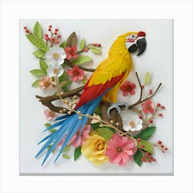 Parrot With Flowers 1 Canvas Print