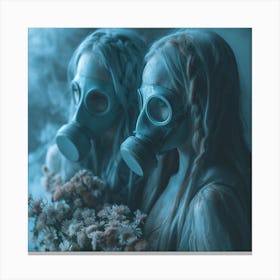 Two Girls In Gas Masks Canvas Print