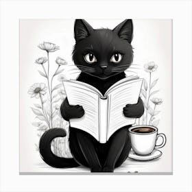 Black Cat Reading A Book Canvas Print