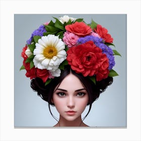 Beautiful Girl With Flower Head Canvas Print