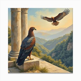 Watercolor The Harpies In A Dramatic, Greek Backdrop 1 Canvas Print