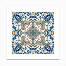 Moroccan Tile, Oriental Art, North African Ethnic Decor in Blue and Orange 2 Canvas Print