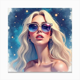 Watercolor Portrait Of Lady Gaga In A Cosmic, Dreamy Setting With Celestial Elements 1 Canvas Print