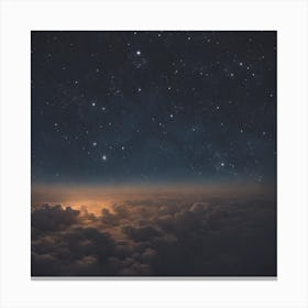 Moon And Stars Above The Clouds Canvas Print